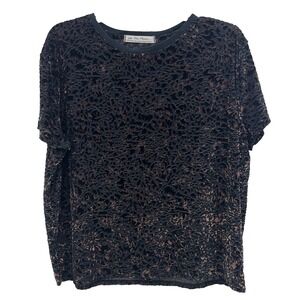 We The Free Velvet Burnout Short Sleeve Top Black Copper Sheer Size XS